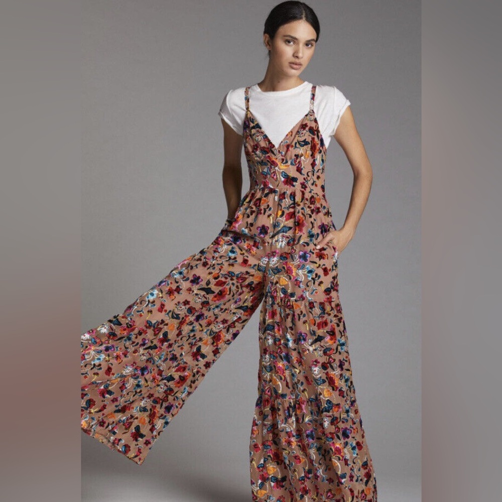 Flounced Floral Burnout Velvet Hutch Anthropologie Jumpsuit